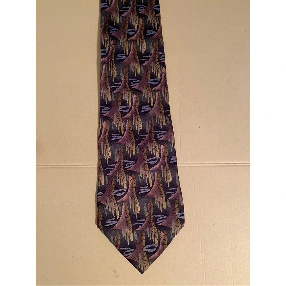J. Garcia Mens Silk Tie Duckworm Alarm Collection Fourteen Purple Abstract 1996